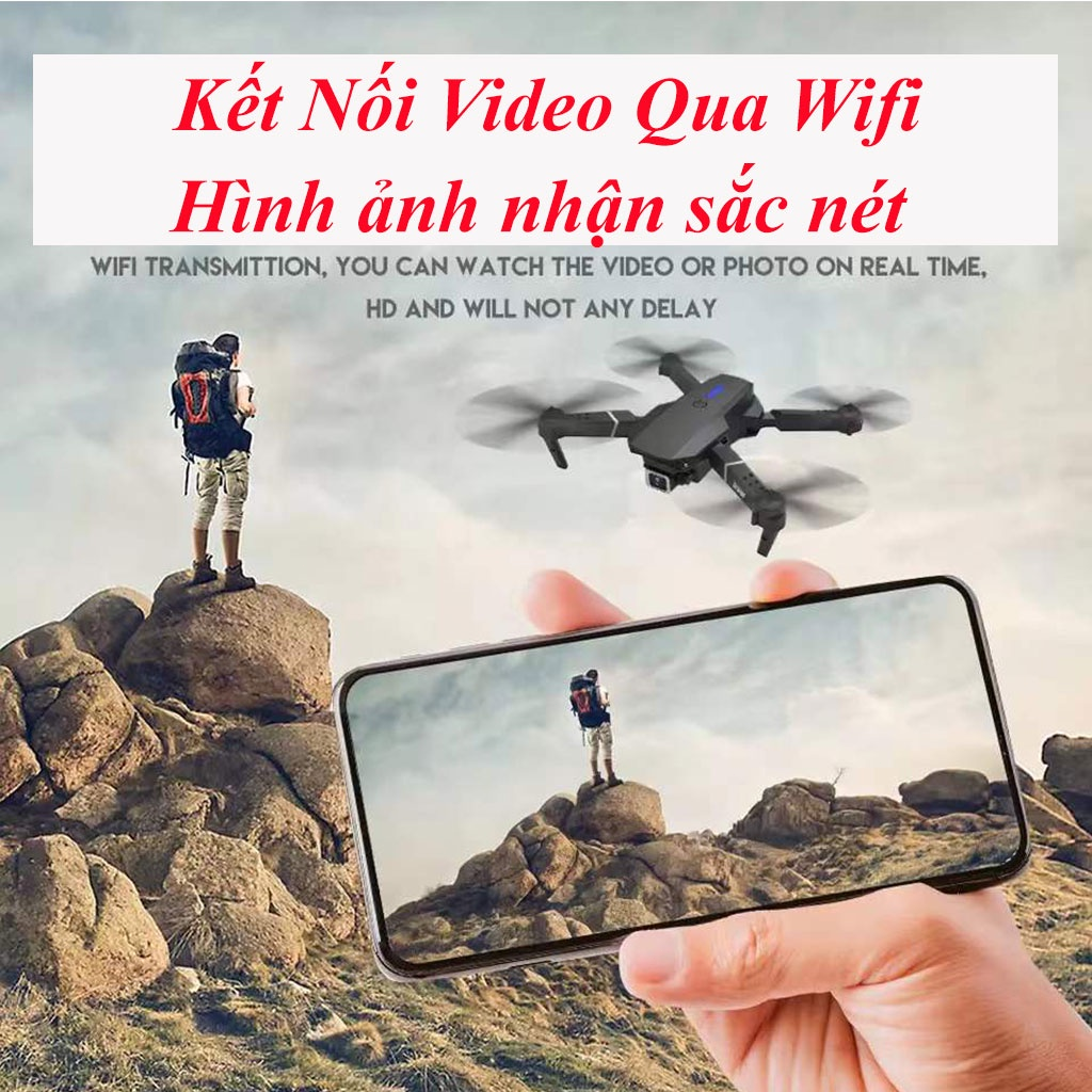 Flycam E88, Flaycam Giá Rẻ, Máy Bay Điều Khiển Từ Xa 2 Camera 4K Tặng Kèm