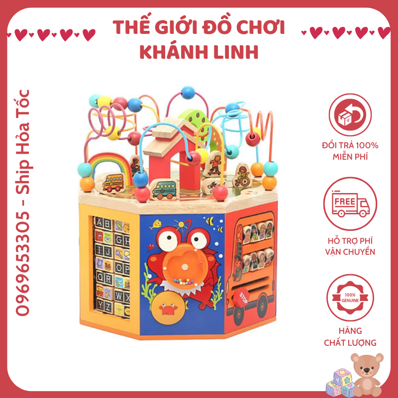 Hộp rèn luyện đa năng 8 mặt có đế xoay cỡ lớn bằng gỗ cao cấp cho bé