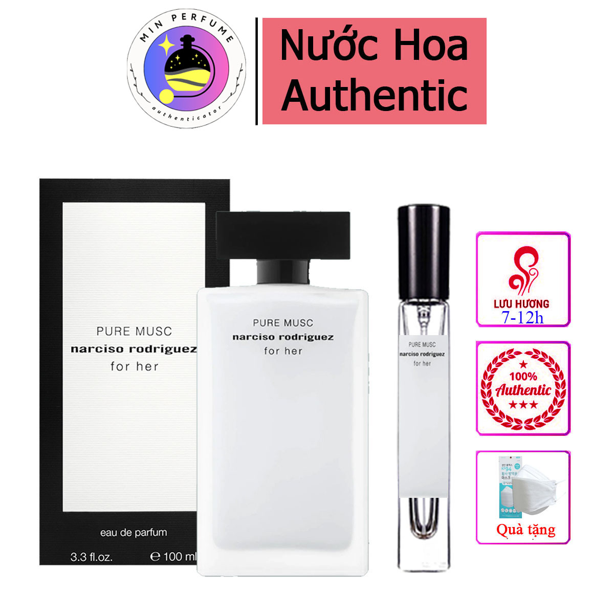 Nước Hoa Nữ Nar Pure Musc For Her/Nar Trắng - Quyến Rũ, Nữ Tính, Thanh Lịch [Mầu Thử 5 - 10 - 20Ml]