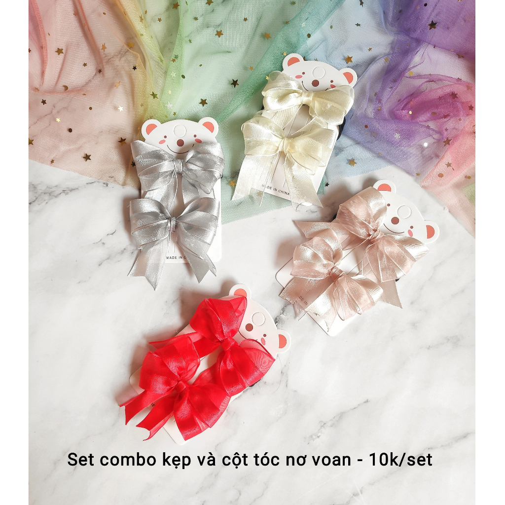 Set combo kẹp và cột tóc nơ voan