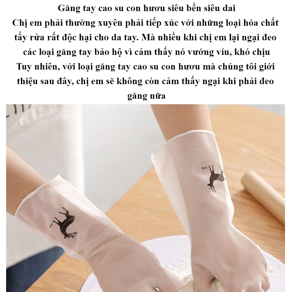 Bao Tay Rửa Chén Cao Su Hình Hươu Siêu Dai