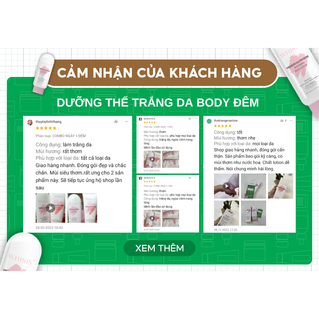 Kem Dưỡng Ẩm Trắng Da Body Đêm WHISIS Premium Glutathione Whitening Body Lotion Kích Trắng Chuyên Sâu, Tế Bào Gốc 200ml