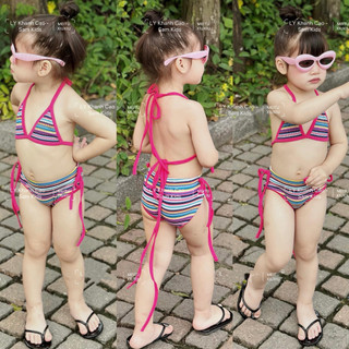 Đồ bơi cho bé gái , sét bikini 2 mảnh kẻ sọc sành điệu cho bé gái