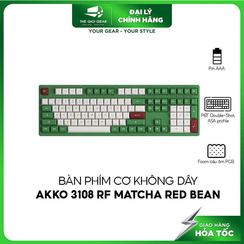 Bàn Phím Cơ Không Dây AKKO 3108 RF Matcha Red Bean / 2.4Ghz / Type C / AKKO Switch V3
