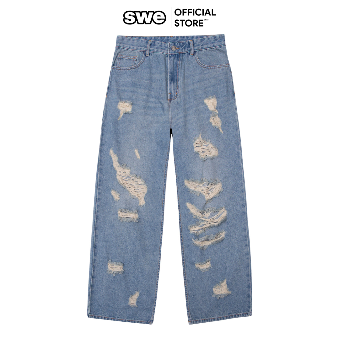 SWE - Quần Jeans nam nữ DESTROYED dáng đứng form rộng thời trang chính hãng năng động trẻ trung