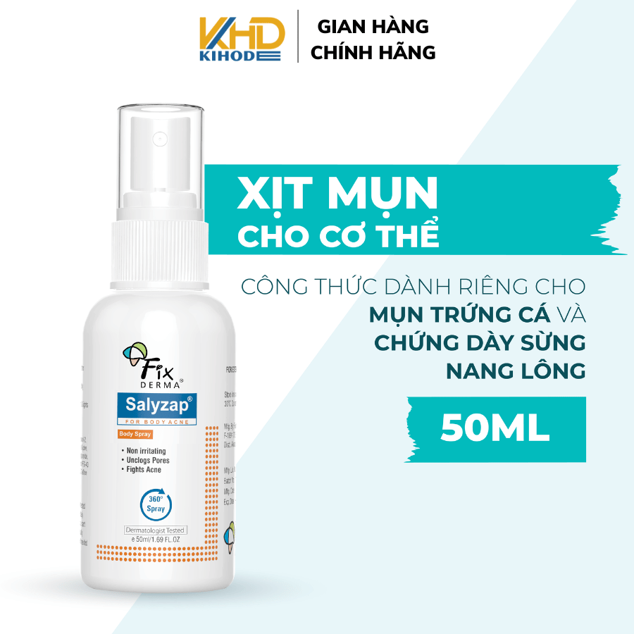 Xịt Mụn Lưng FIXDERMA Salyzap For Body Acne Body Spray Ngừa Mụn, Giảm Viêm, Ngăn Dày Sừng Nang Lông 50ml [KIHODE]
