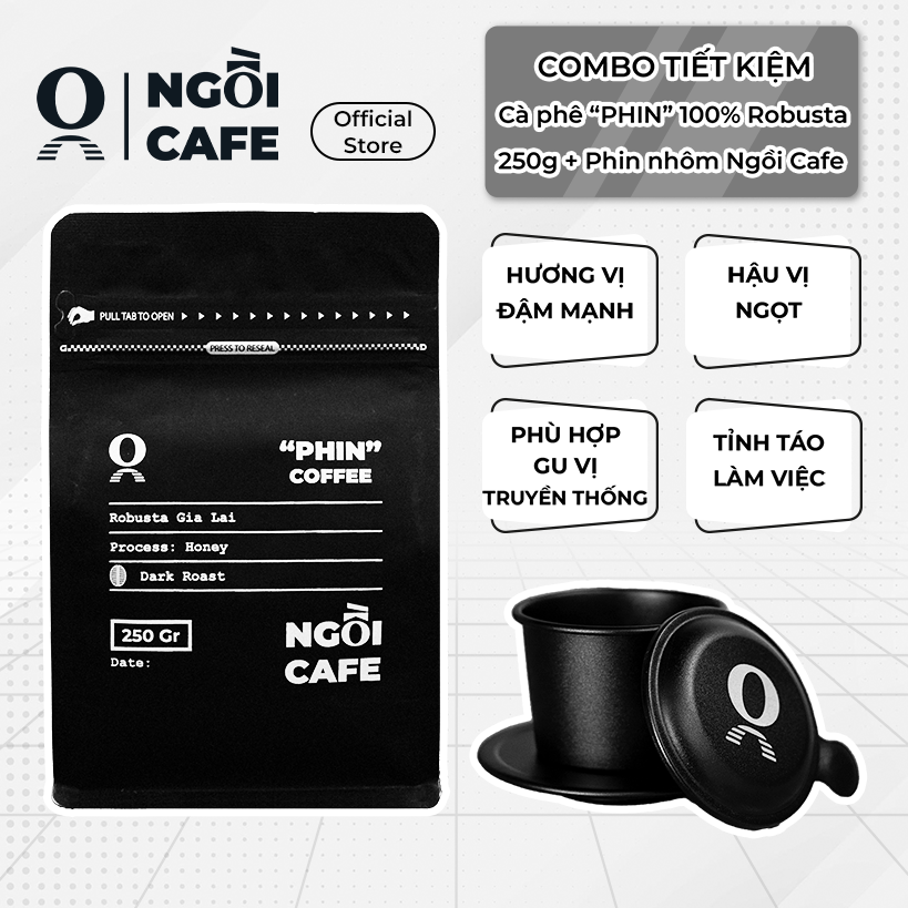 Combo 250g cà phê Robusta rang xay và phin nhôm đen tiết kiệm Ngồi Cafe