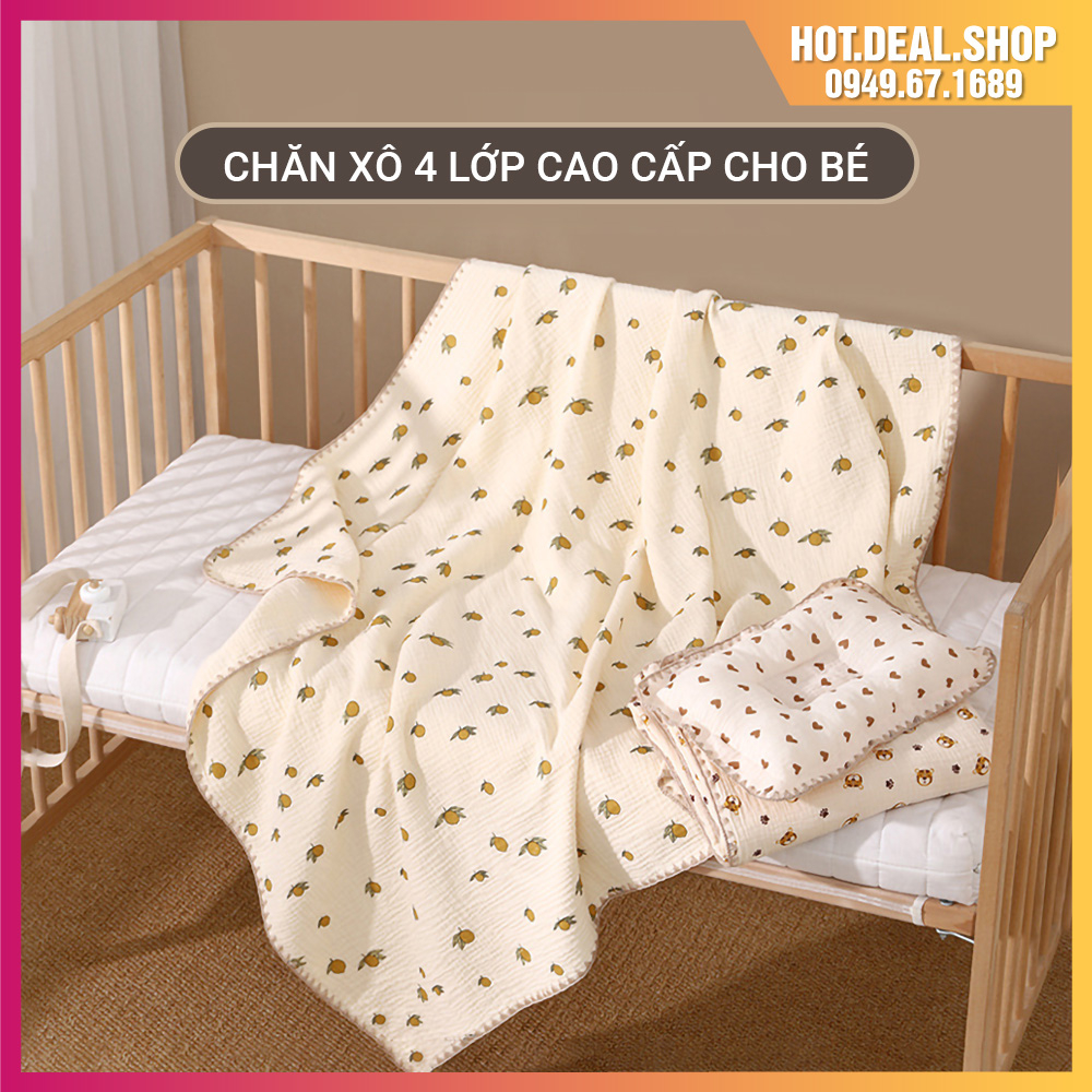 Khăn tắm xô muslin cho bé cao cấp 4 lớp, size 100cm x 100cm, khăn đa năng dùng làm chăn đắp, khăn quấn cho bé sơ sinh