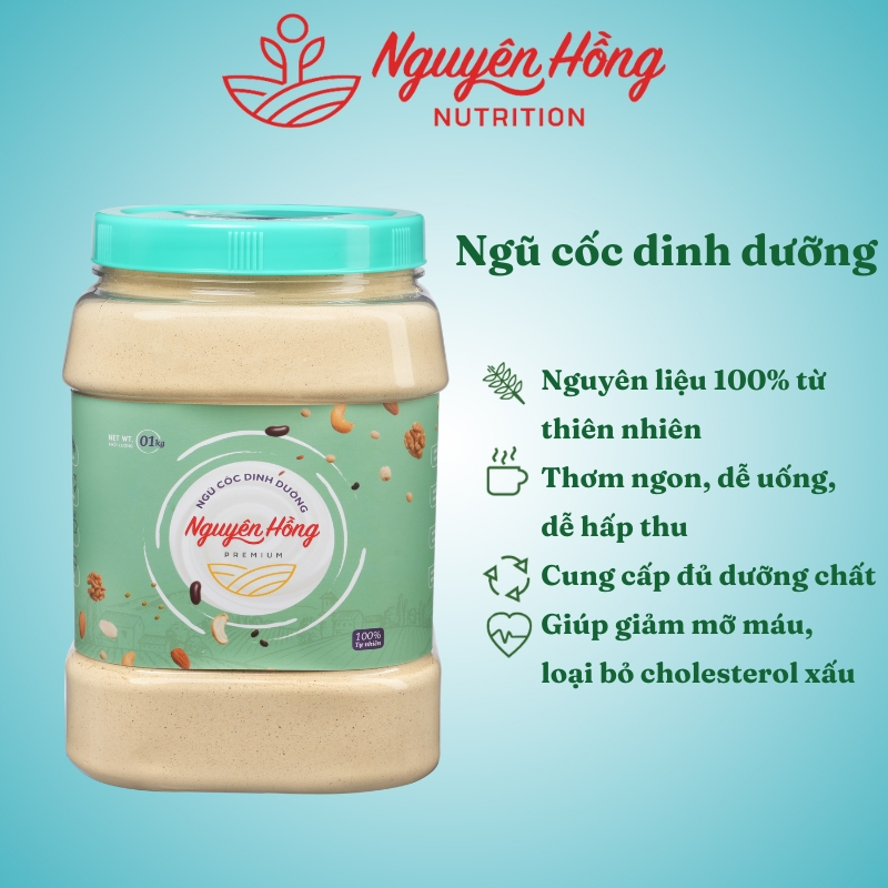 Ngũ cốc dinh dưỡng hộp 1 Kg – Nguyên Hồng – Bột ngũ cốc dành cho người muốn tăng, giảm cân từ 15 loại hạt tự nhiên