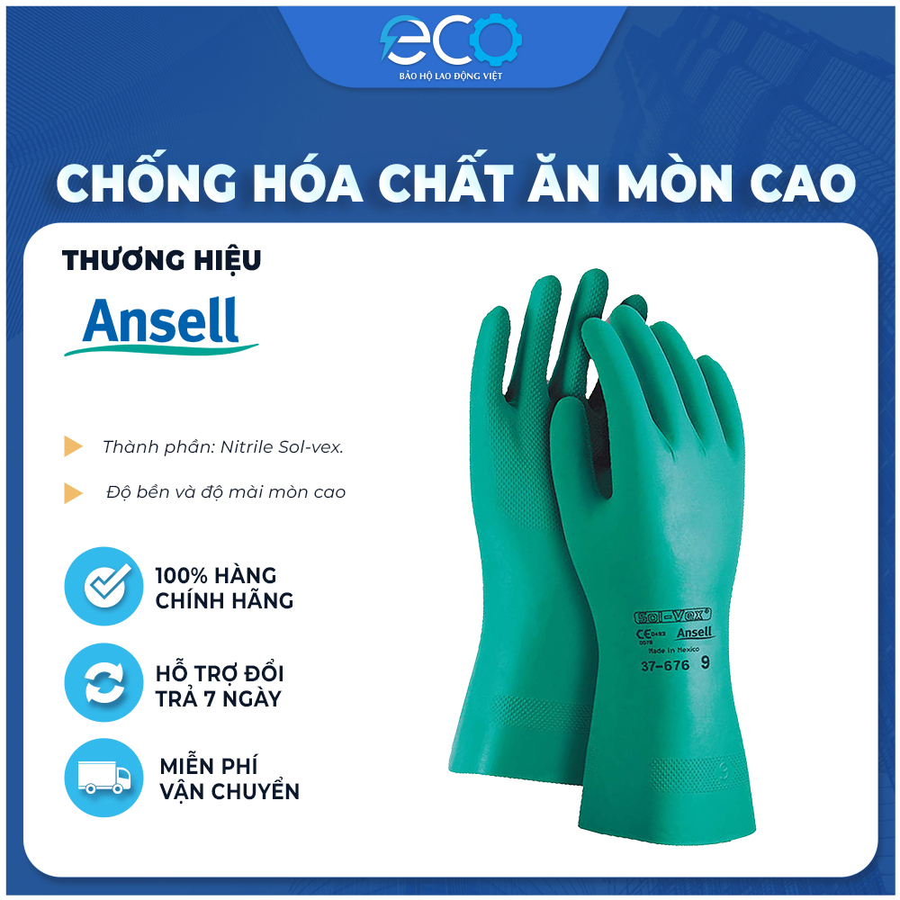 Găng tay cao su nitrile chống hóa chất, chống cắt, dầu nhớt, chống nước Ansell 37-676
