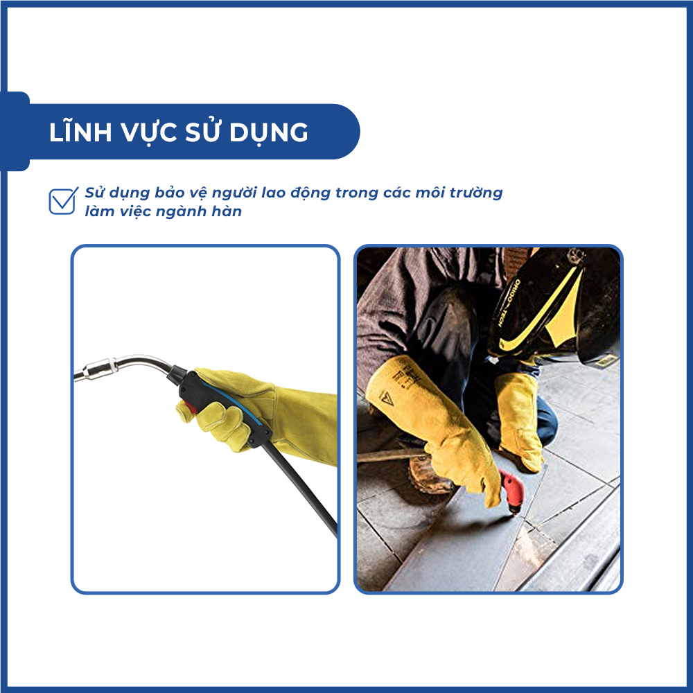 Găng tay da thợ hàn Ansell 43-216 chống cắt trầy xước, vận hành máy móc và làm việc trong môi trường có nhiệt độ độ cao