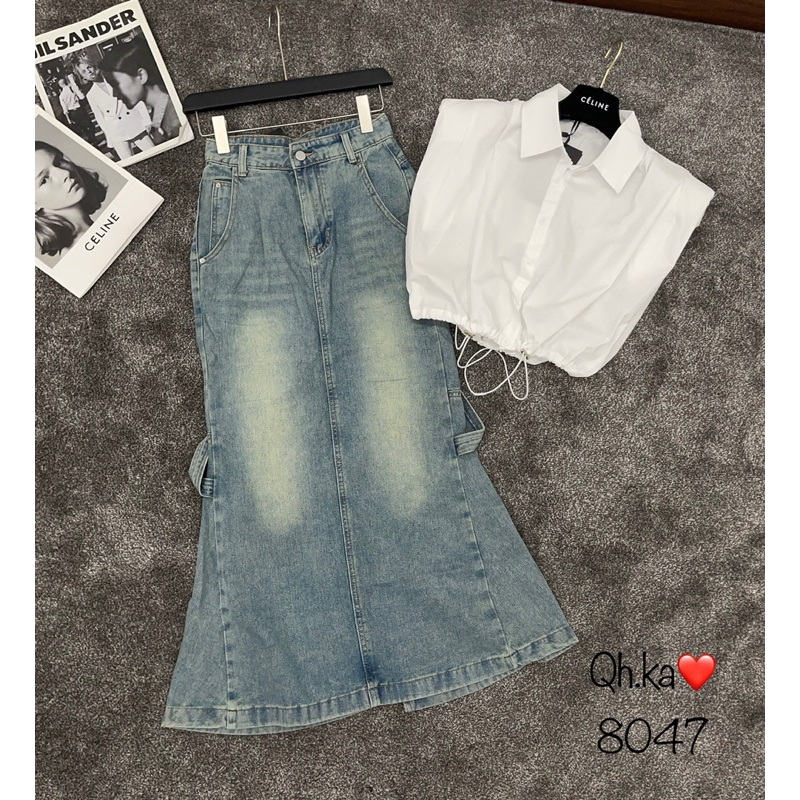 Chân váy đuôi cá chất liệu jeans bò hàng QCL1