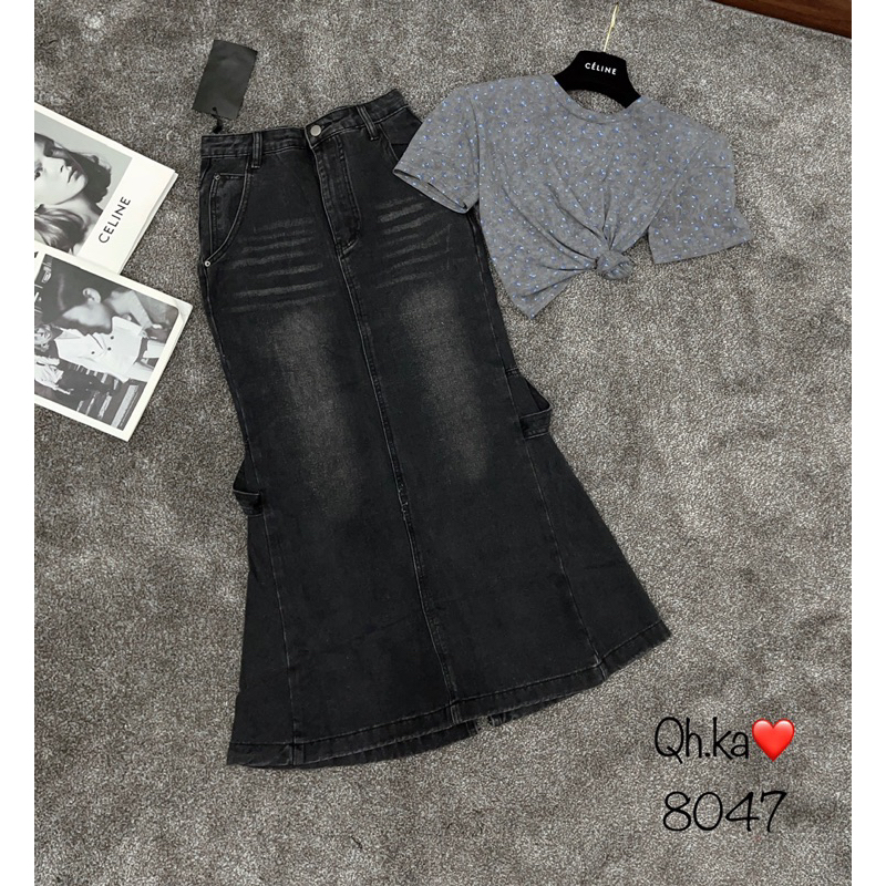 Chân váy đuôi cá chất liệu jeans bò hàng QCL1