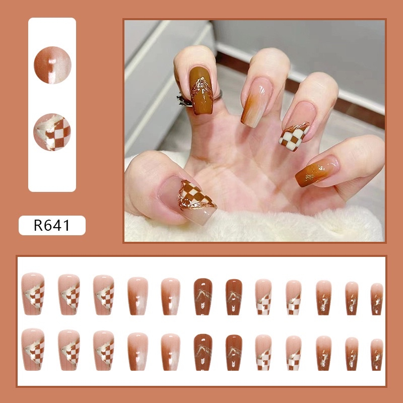 Bộ móng tay giả 24 cái xinh xắn, nail box dài và ngắn thời trang, cá tính