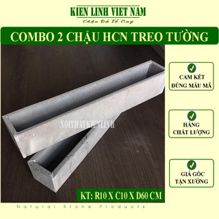 Combo 2 chậu treo tường trồng cây hình chữ nhật [bằng đá ong siêu bền] dài 60cm treo lan can, ban công
