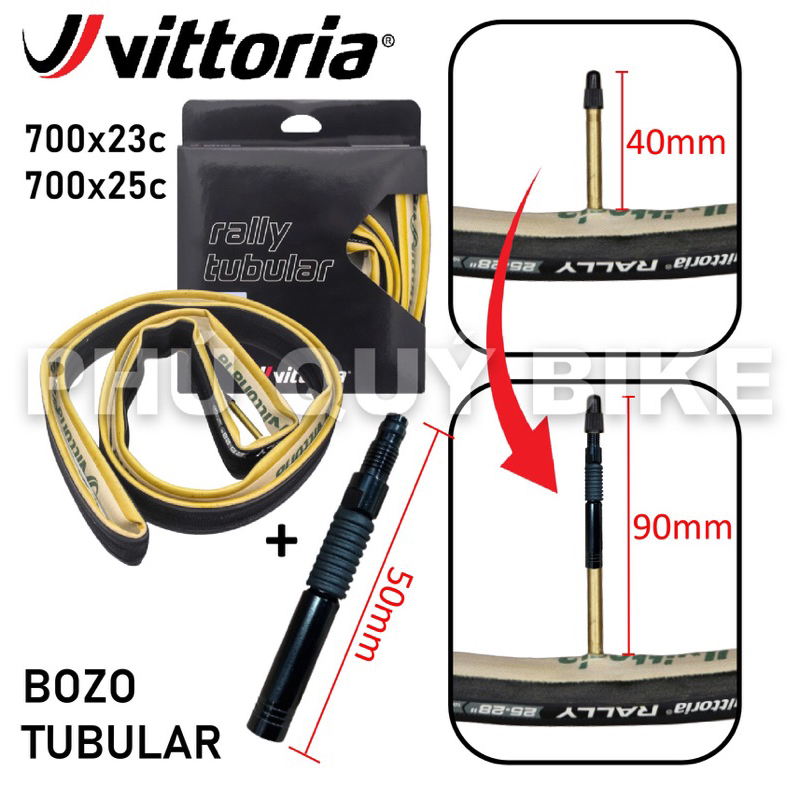 VỎ TUBULAR BOZO + NỐI VAN 5cm | Vỏ Bozo Tubular Hiệu VITTORIA 700x23c 700x25c + Ống Nối Van GẮN ĐƯỢC KIM VÒI 5cm
