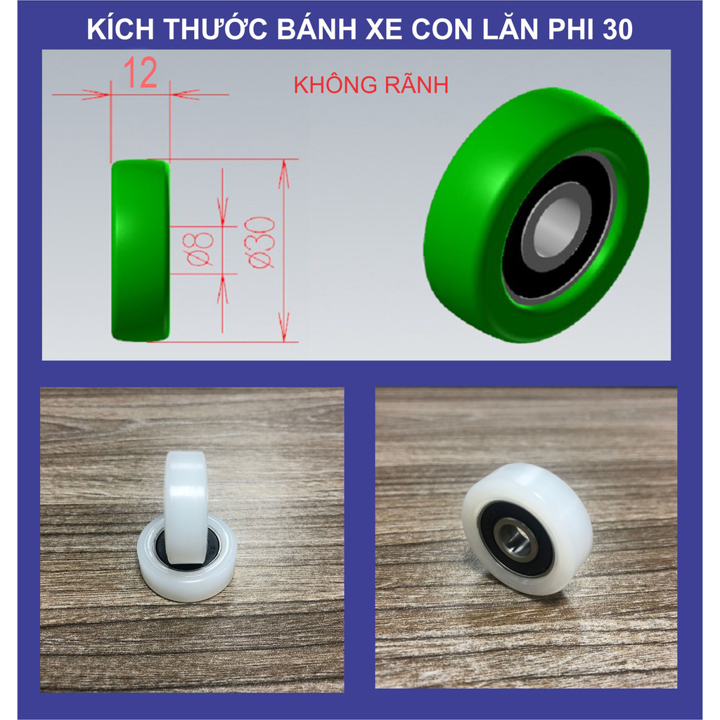 Bánh xe nhựa, con lăn vòng bi 608