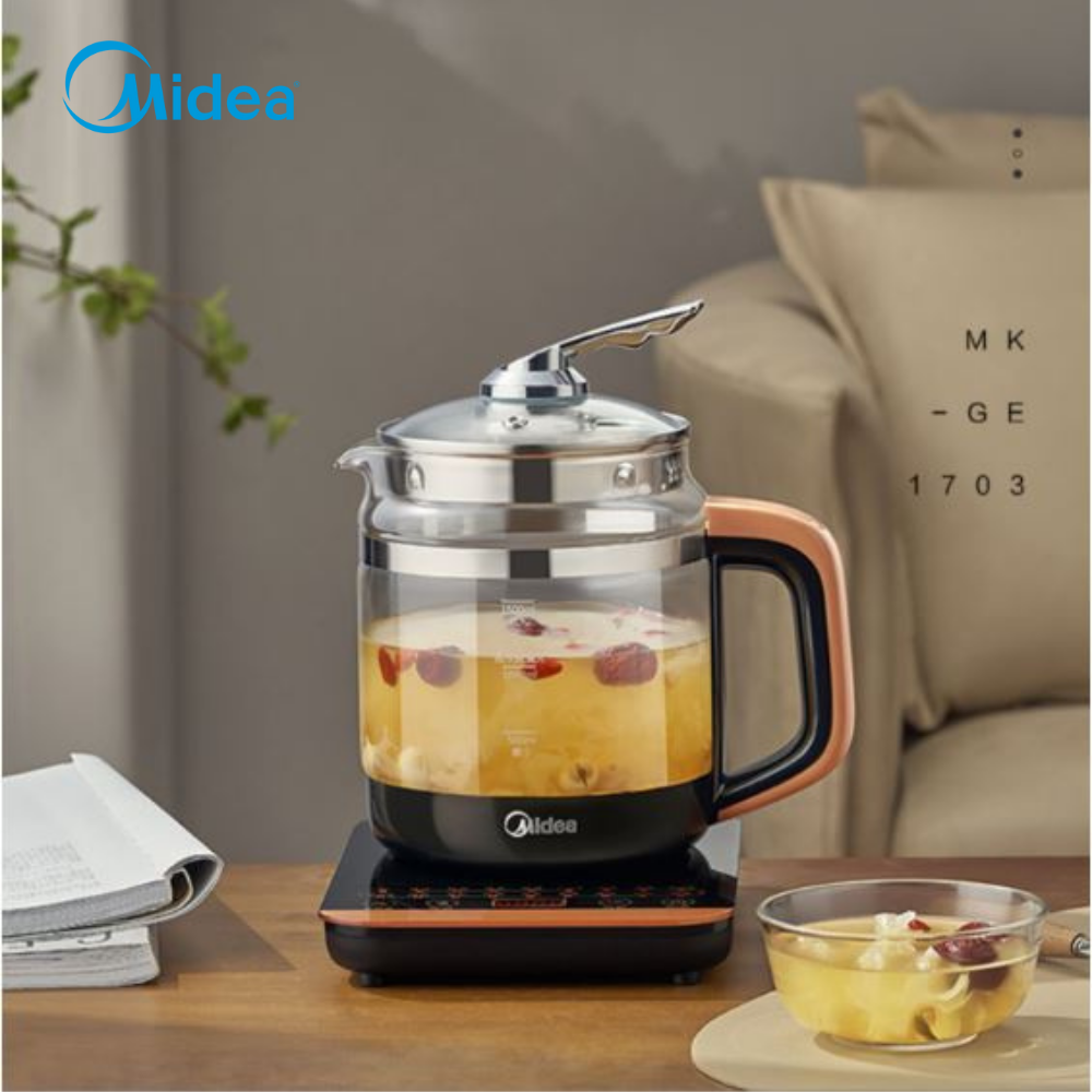 MIDEA - Ấm đun nước siêu tốc đa chức năng GE1703b, chất liệu cao cấp, hẹn giờ, pha trà, sắc thuốc, làm nóng sữa,...