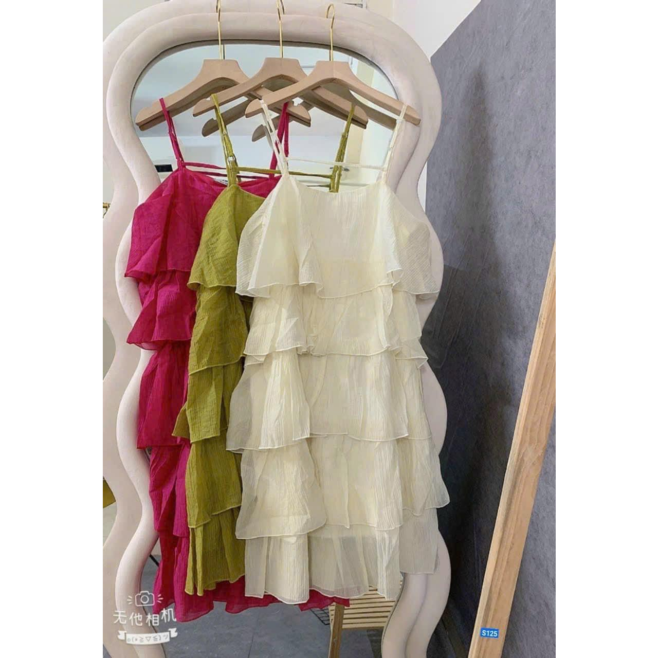 Váy tơ nhăn 2 lớp tầng nơ bồng bềnh hàng loại 1 Bani