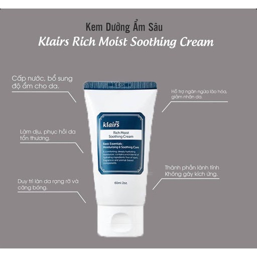 Kem Dưỡng Ẩm Sâu Cho Da Khô Klairs Rich Moist Soothing Cream (20ml/60ml/80ml)