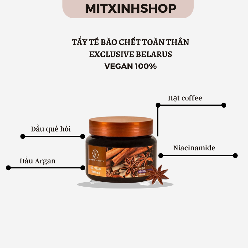 Tẩy Tế Bào Chết Toàn Thân Chiết Xuất Quế Hồi & Cafe  - Cam kết hàng chính hãng
