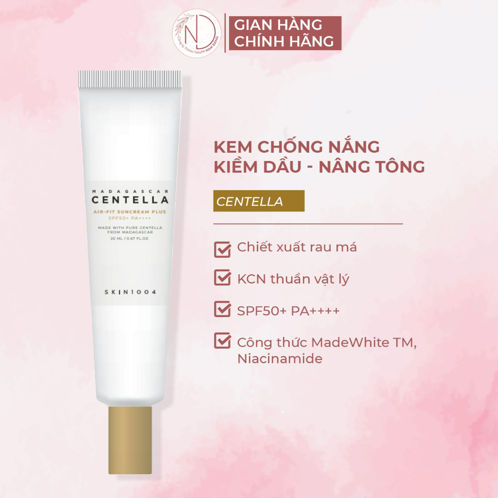 Kem chống nắng kiềm dầu, nâng tone da mỏng nhẹ Skin1004 Madagascar Centella Art -Fit Suncream Plus Tuýp 20ml