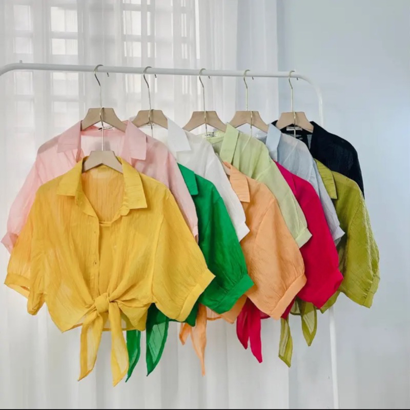 Áo Sơmi Đuôi Cá Chất Tơ Giấy Kèm Áo Croptop 2 Dây Bún Phong Cách Hàn Quốc