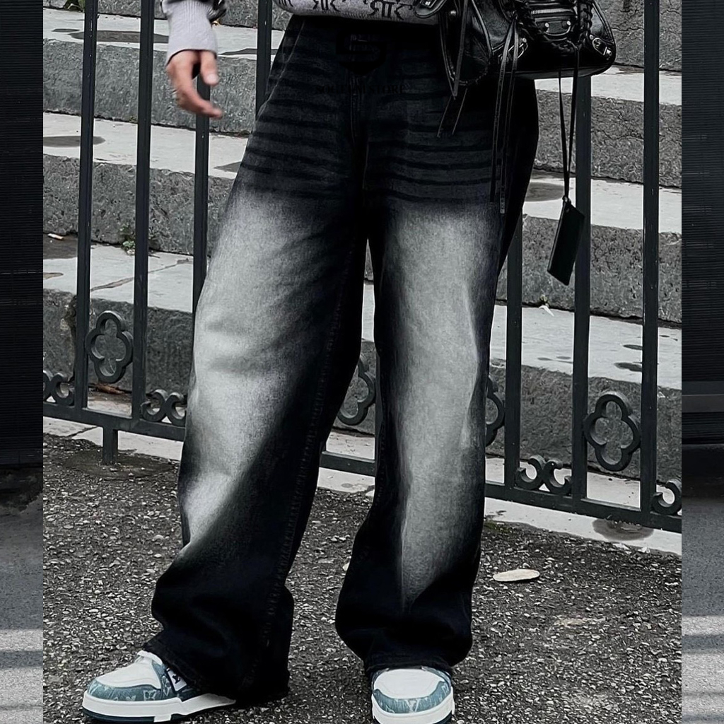 Quần jeans Nam ống rộng suông WideLeg Vintage Faded Indigo Cao cấp BBG FASHION | BigBuy360 - bigbuy360.vn