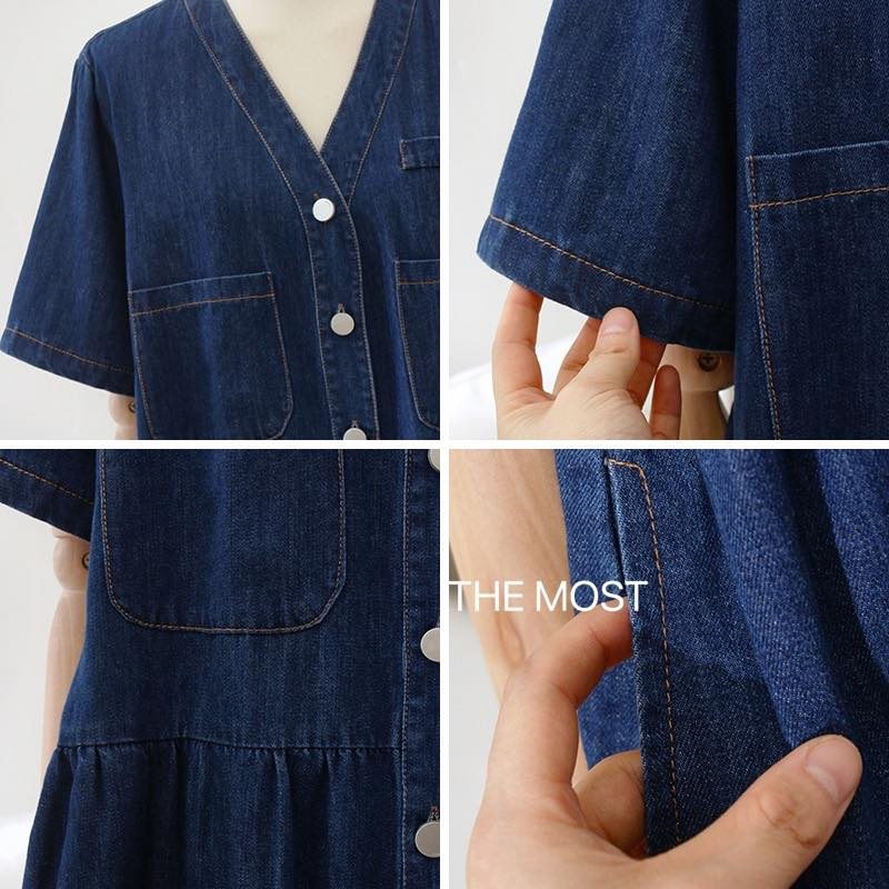 Váy Denim cổ tim dáng babydoll