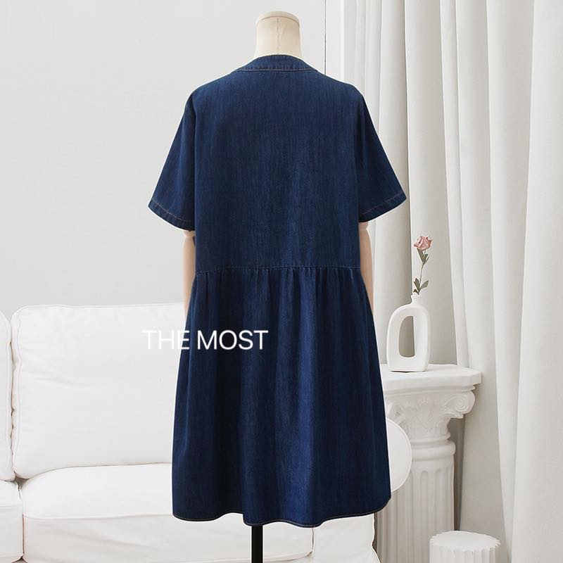 Váy Denim cổ tim dáng babydoll