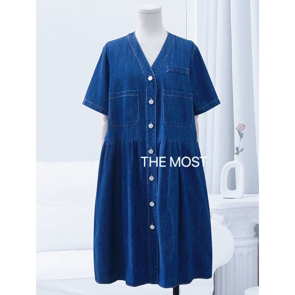 Váy Denim cổ tim dáng babydoll