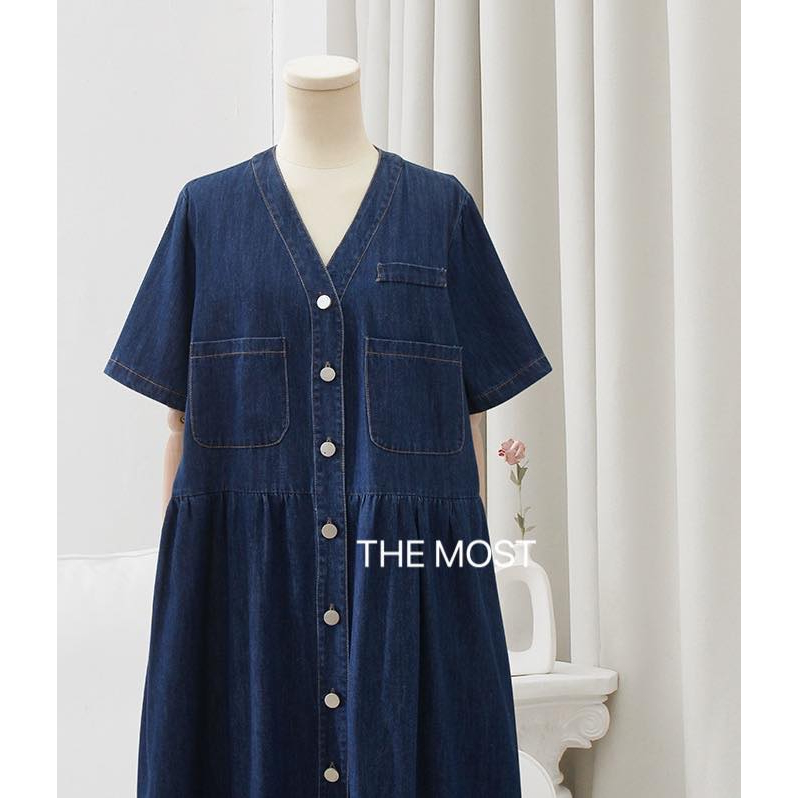 Váy Denim cổ tim dáng babydoll