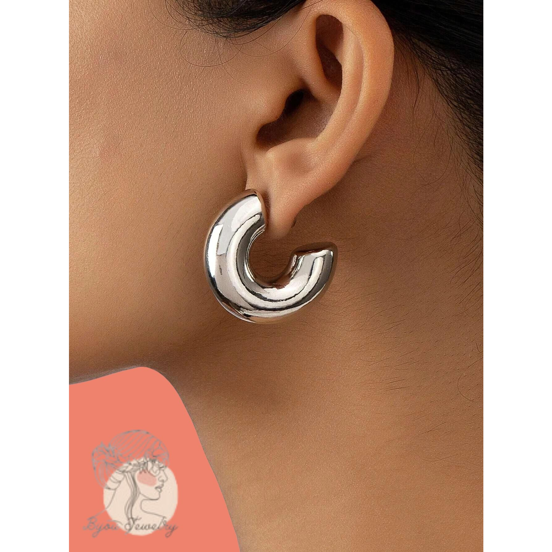 Bông tai Cuff hoop,Khuyên tai bạc nữ tròn Bông tai bạc