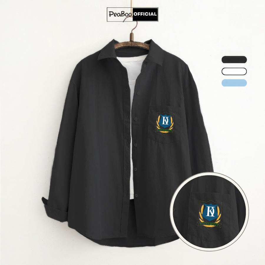 Áo Sơ Mi Nữ, Sơ Mi Nam Nữ Dài Tay Unisex By PEABOO Mã BST Huy Hiệu Chất Đũi Xước Có Túi Ngực Form Rộng Phong Cách Hàn | BigBuy360 - bigbuy360.vn