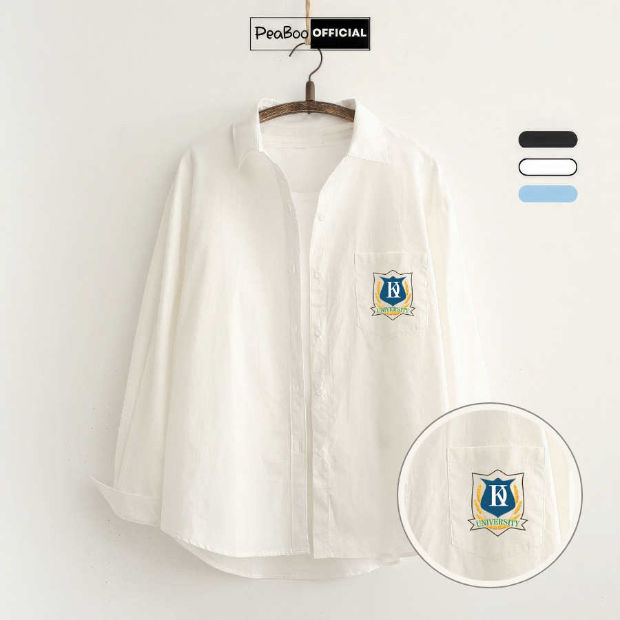 Áo Sơ Mi Nữ, Sơ Mi Nam Nữ Dài Tay Unisex By PEABOO Mã BST Huy Hiệu Chất Đũi Xước Có Túi Ngực Form Rộng Phong Cách Hàn | BigBuy360 - bigbuy360.vn