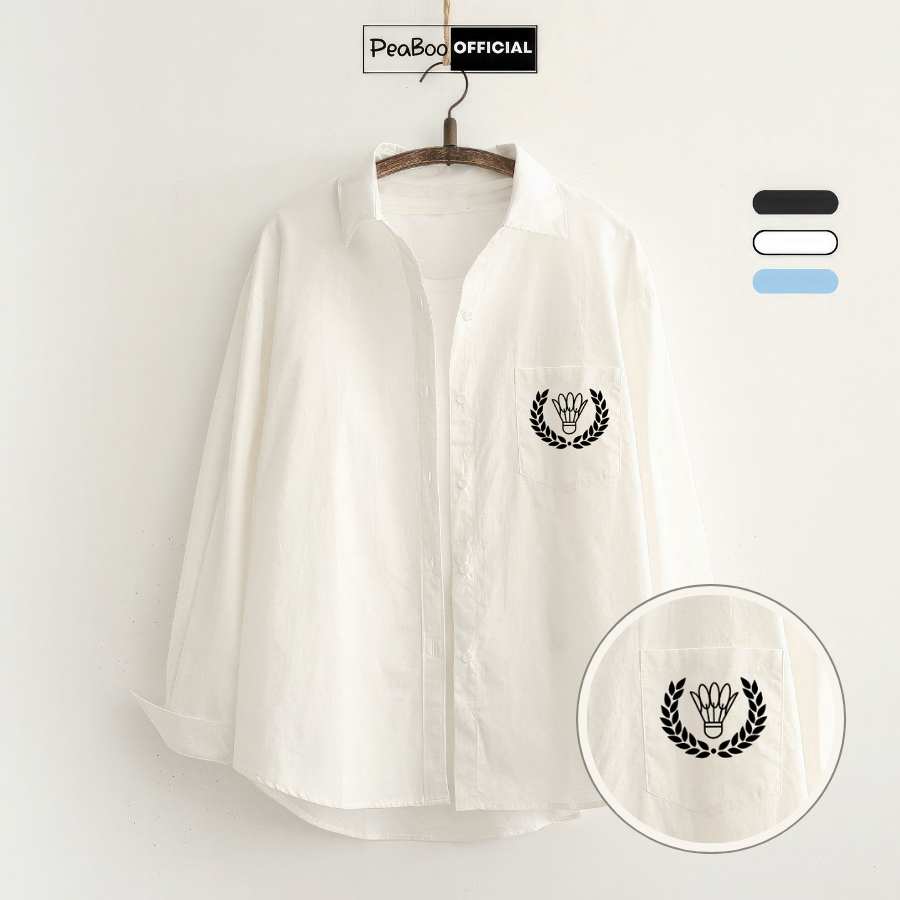 Áo Sơ Mi Nữ, Sơ Mi Nam Nữ Dài Tay Unisex By PEABOO Mã BST Huy Hiệu Chất Đũi Xước Có Túi Ngực Form Rộng Phong Cách Hàn | BigBuy360 - bigbuy360.vn