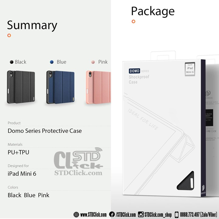 BAO DA IPAD MINI 6 2021 DUX DUCIS DOMO CHÍNH HÃNG CÓ KHE GIỮ BÚT HÀNG NEW 100%