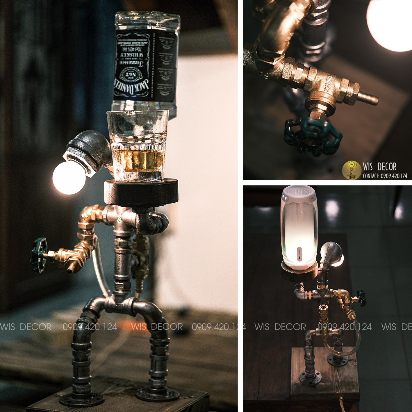 Đèn decor vintage - Đèn ống nước decor cổ điển - The Whisky Lamp