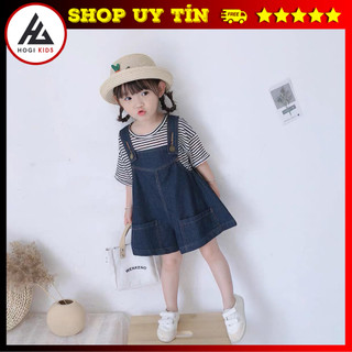 Set Áo Thun  Ngắn Tay Cổ Tròn + Quần Yếm Bò Ngắn Thời Trang Cực Xinh Cho Bé Gái - Hogi clothing