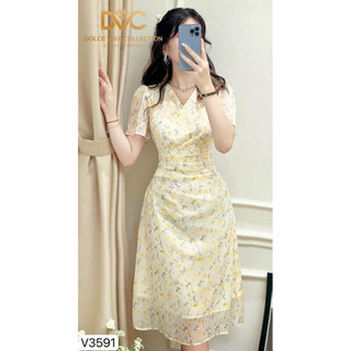 Đầm xếp ly cổ v có đính cườm eo siêu đẹp - 100311