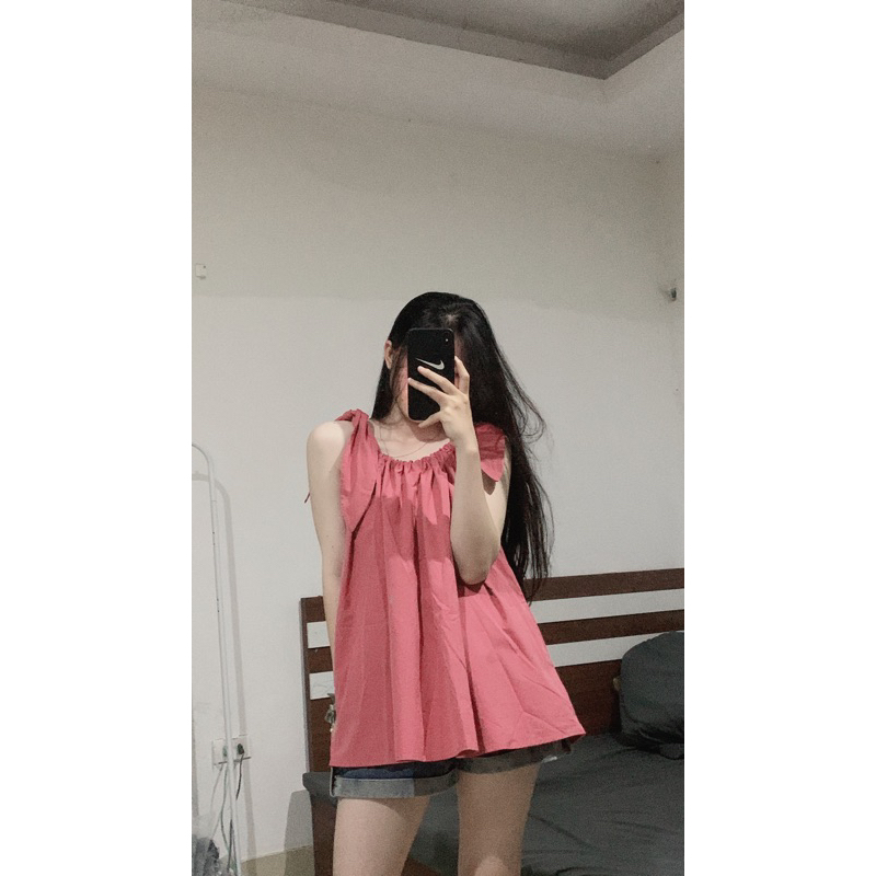 Áo cổ yếm buộc dây nơ hot 2023 mẫu mới dáng babydoll siêu xinh ảnh thật cuối - hàng có sẵn