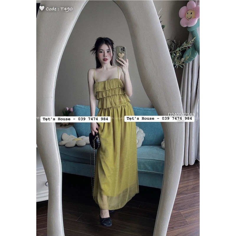 Set bộ áo 2 dây tầng phối chân váy dáng dài sang trọng VIENS STORE