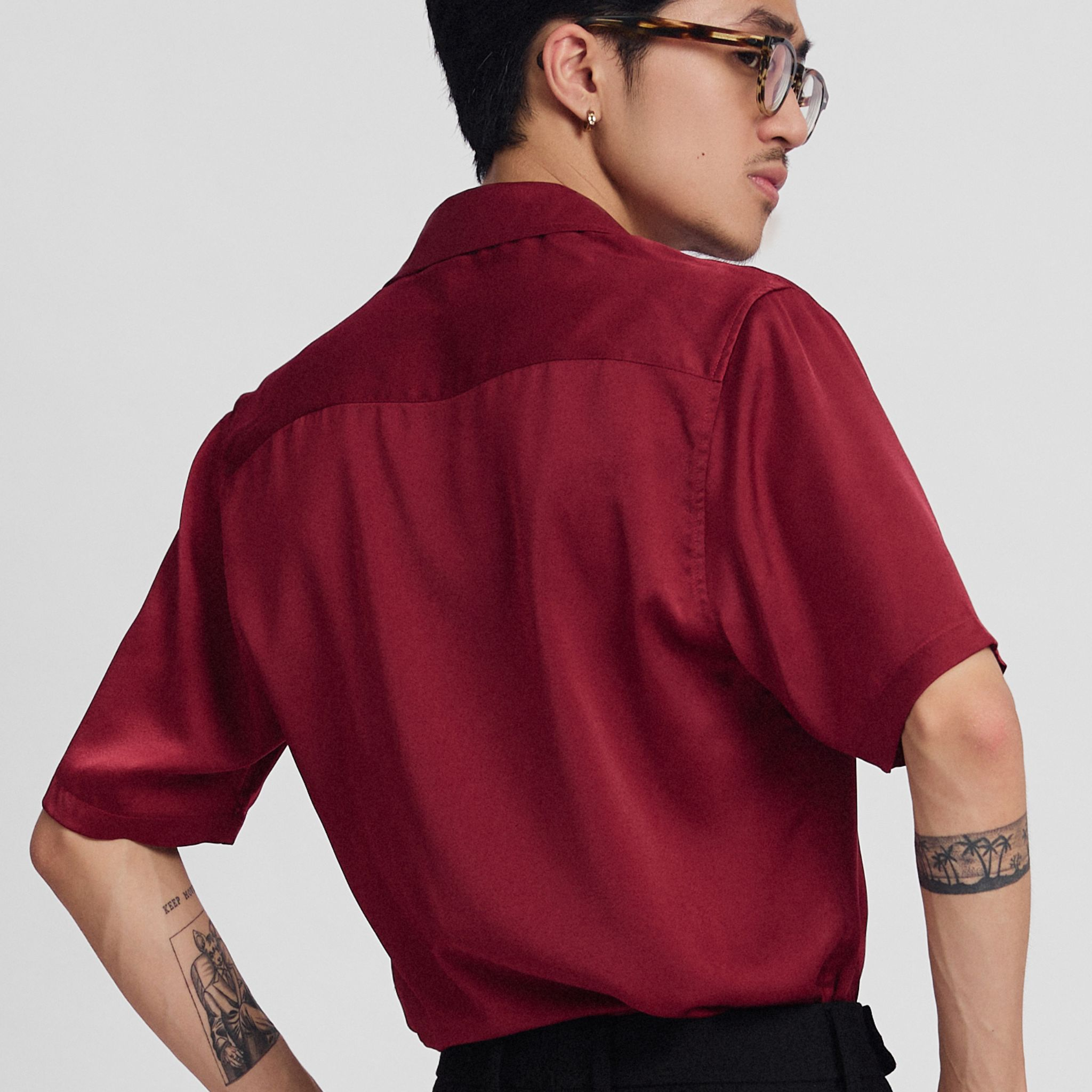 Addikt RedWine Cuban Dress Shirt Lụa Màu Đỏ Vang