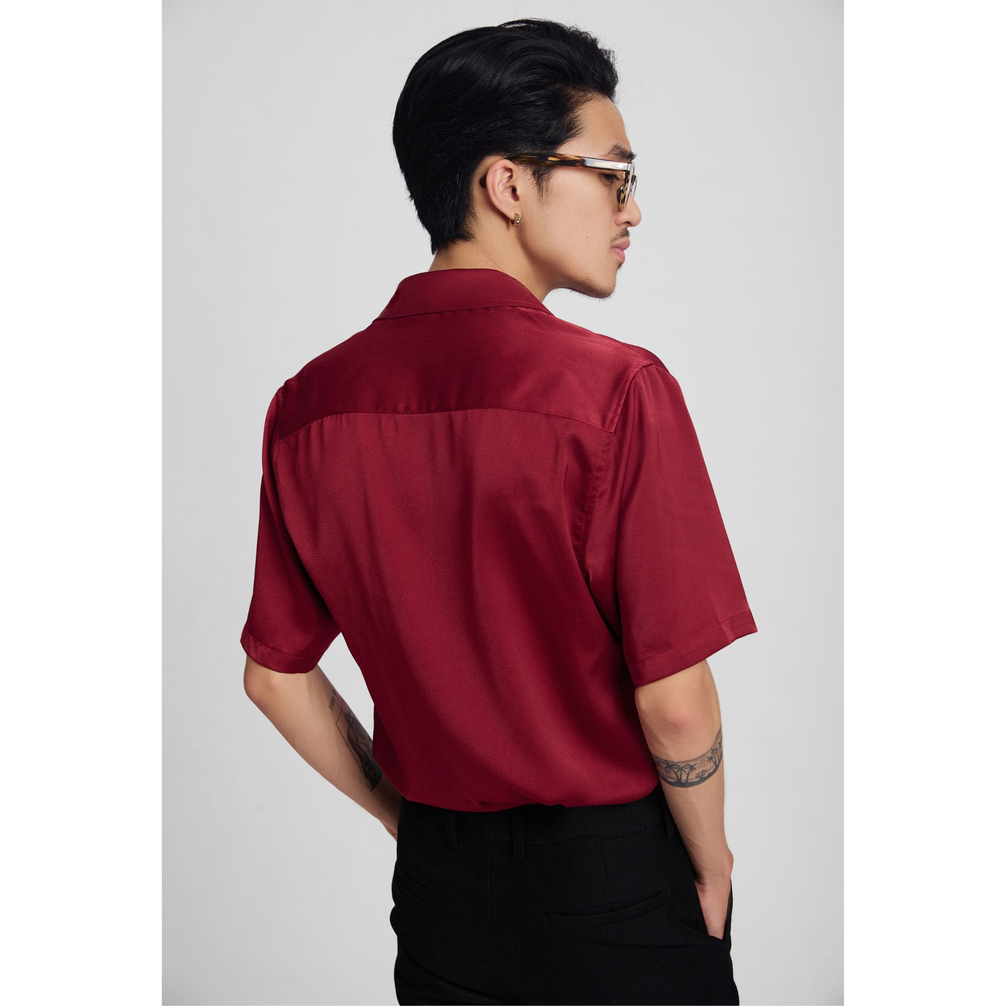 Addikt RedWine Cuban Dress Shirt Lụa Màu Đỏ Vang