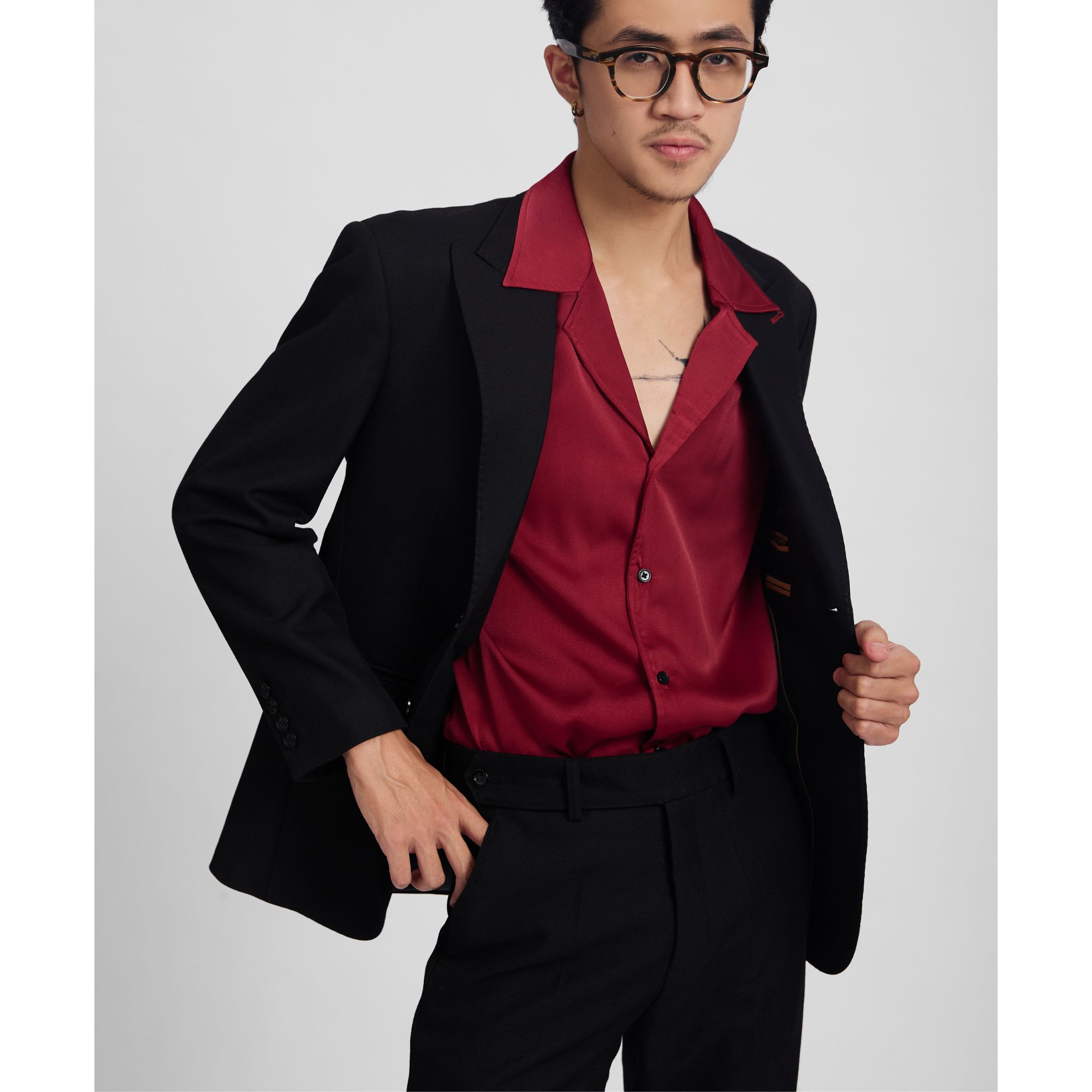 Addikt RedWine Cuban Dress Shirt Lụa Màu Đỏ Vang