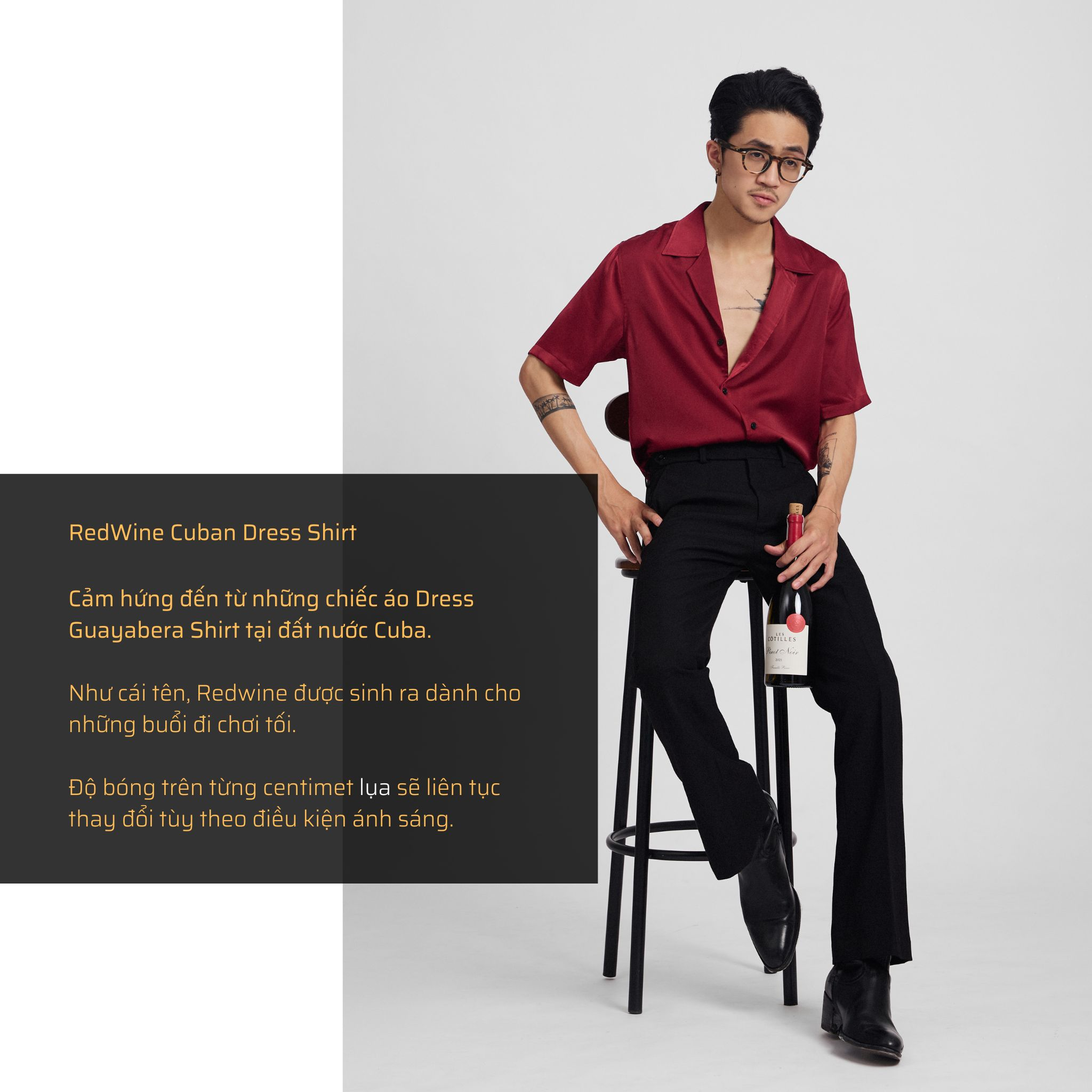 Addikt RedWine Cuban Dress Shirt Lụa Màu Đỏ Vang