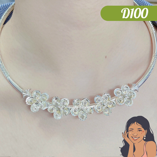 D100 Kiềng cổ cưới ngũ hoa Bạc thật nguyên chất Thiên Cát
