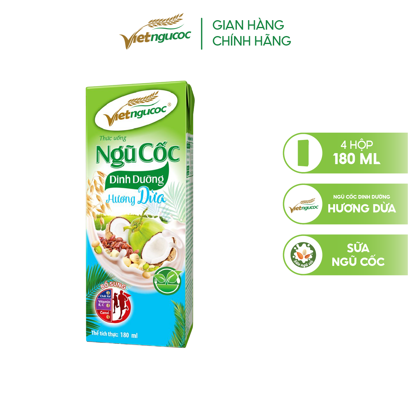 [Mã BMLT35 giảm đến 35K đơn 99K] Combo 2 Lốc Sữa Ngũ Cốc Dinh Dưỡng VIỆT NGŨ CỐC Hương Dừa Thơm Béo Uống Liền 180ml/Hộp