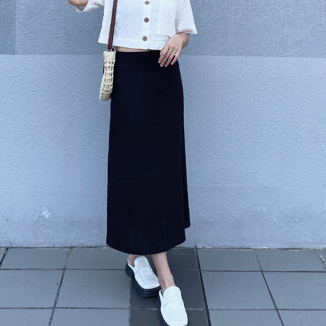 Chân váy linen form A dáng dài suông chân váy linen dáng dài nữ tính thời trang Hoa Đô màu muối tiêu HD3042