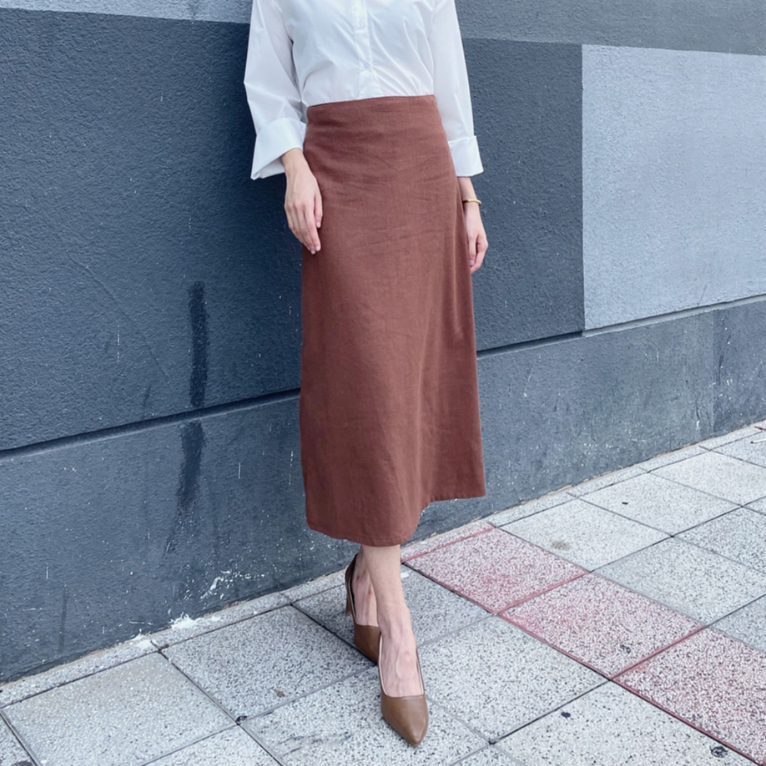 Chân váy linen form A dáng dài suông chân váy linen dáng dài nữ tính thời trang Hoa Đô màu muối tiêu HD3042